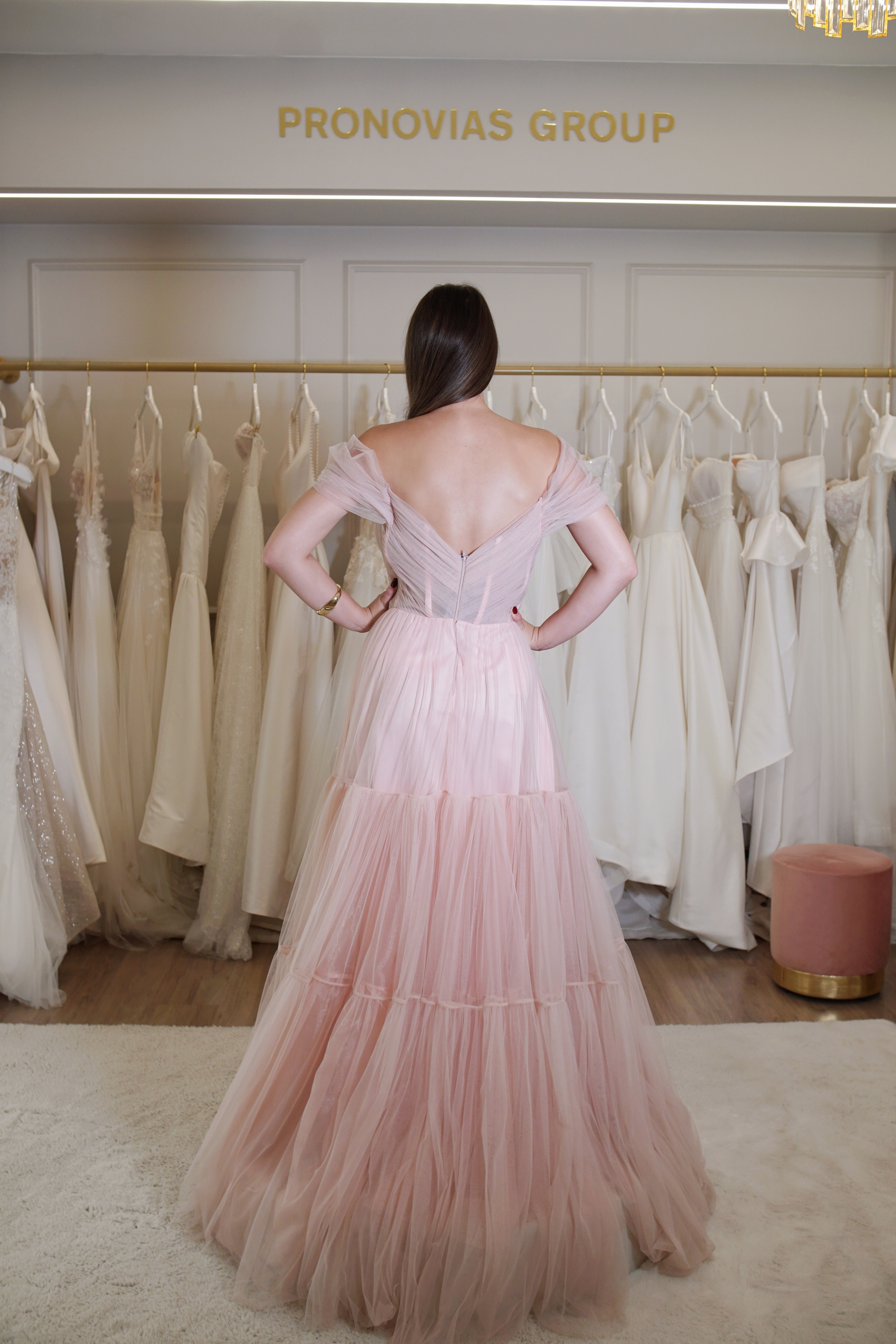 Vestido Rosé em Tule com Flores