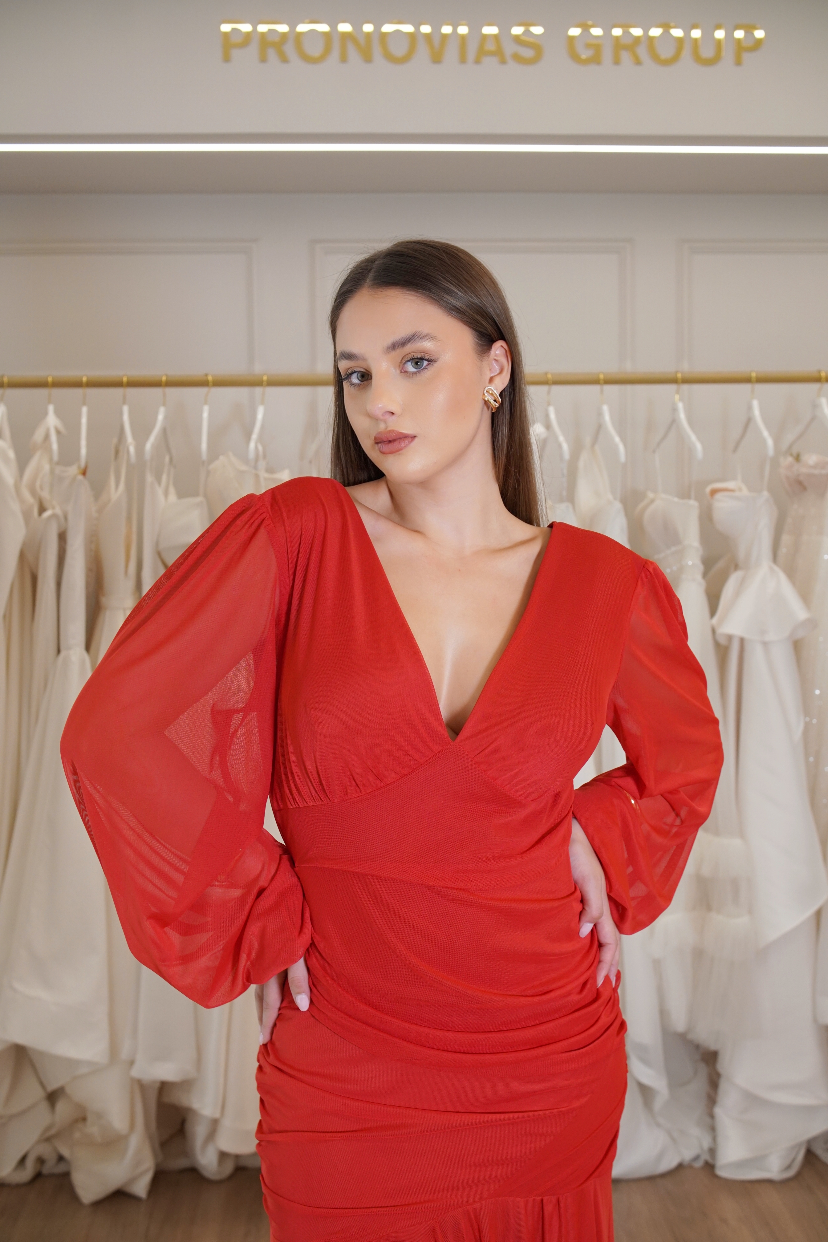 Vestido Vermelho com Manga Longa